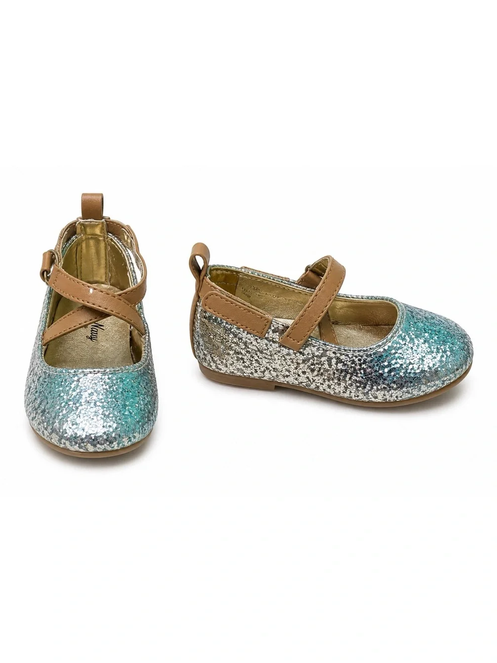 Old Navy Silver Glitter Sparkle Crisscross Ankle Strap Dress Shoes Girls Size 6